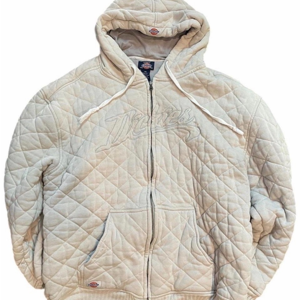Cream Official Brand Dickies Quilted zip-up hoodie men's size 2XL RARE Utility